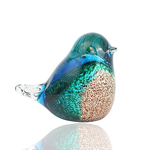 Image of Bluebird Craft Lifelike Sculpture Paperweight - Hand Blown Glass Animal Decorations for Bathroom, Office Table - Artistic Gifts for Birthday, Family Party Ornaments