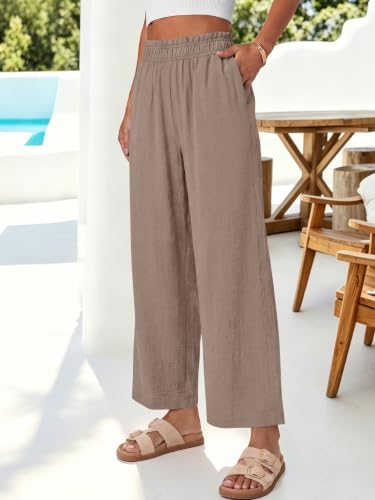 Image of ANRABESS Womens Wide Leg Cropped Palazzo Pants | Lightweight Breathable Elastic High Waisted Pants, Beach Vacation Flowy, Lounge & Casual Summer Trousers with Pockets