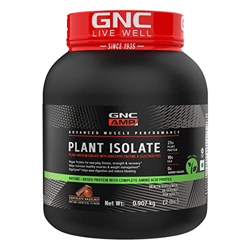 GNC AMP Plant Isolate Protein | 2 lbs | 26 Servings| Vegan Protein | Lactose Free & Soy Free |DigeZyme For Easy Digestion | Active Lifestyle | Healthy Muscles| Chocolate Hazelnut | 907 gm