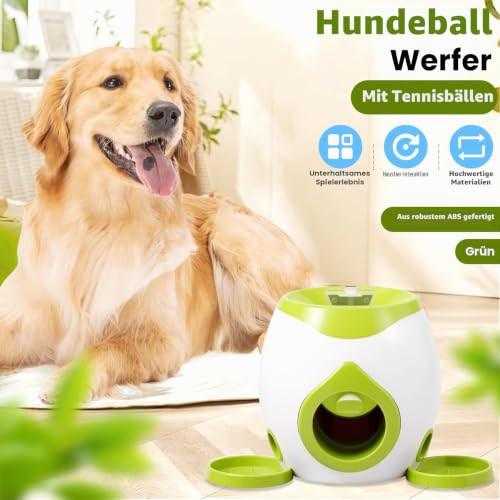 KEGAJEGA Ballwurfmaschine Hund mit 2 Tennisbälle Hunde 2 Tabletts 1 Löffel Automatischer Ballwerfer ABS Tennis Ballmaschine Hund Ball Wurfgerät für den Innen- Außenbereich (Grün)