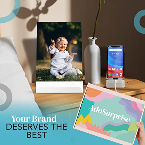 Adosurprise Acrylic Sign Holder 8.5 X 11 Inches Acrylic Stands For Display Vertical Slanted Back - 6 Acrylic Paper Holder For Home, Office, Shop, Or Business - Includes Business Card Holder, Phone Stand, & Cleaning Cloth #TOP3