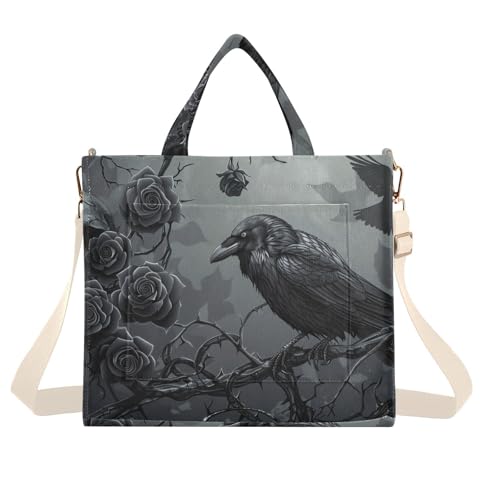 YMGQYJ Gothic Raven Skull Tote Bag for Women Corduroy Handbag