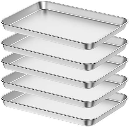 Baking Sheet Set of 5, Bastwe 18 inch Commercial Grade Stainless Steel Baking Pan, Professional Bakeware Oven Tray, Healthy & Non-toxic, Rust Free & Mirror Finish, Easy Clean & Dishwasher Safe