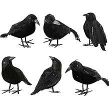 Abakuku 6 Pack Halloween Crow Decorations - Realistic Handmade Crow Black Feathered Crow, Halloween Crows and Ravens Decor, Scary Black Ravens Birds for Outdoors and Indoors Halloween Decor