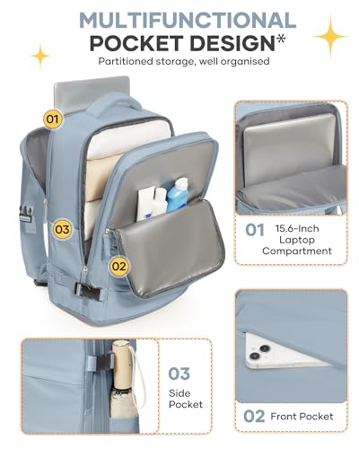 Image of coofay Large Travel Backpack For Women Men Airline Approved Carry On Backpack Flight Approved Waterproof Sports Luggage Backpack Casual Daypack Hiking Backpack Grey Blue