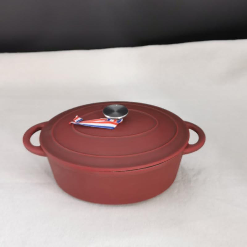 Tegame Terracotta Pentola ovale for stufato di pesce in ghisa rossa glassata, casseruola for zuppa, da 5 a 6 persone, 4,1 l, 27x21, cm