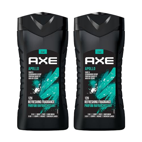 Image of AXE Apollo 3-in-1 Body, Face & Hair Wash | Fresh Sage & Cedarwood Scent | 12H Refreshing Fragrance | Combo of 2 | 250 ml Each