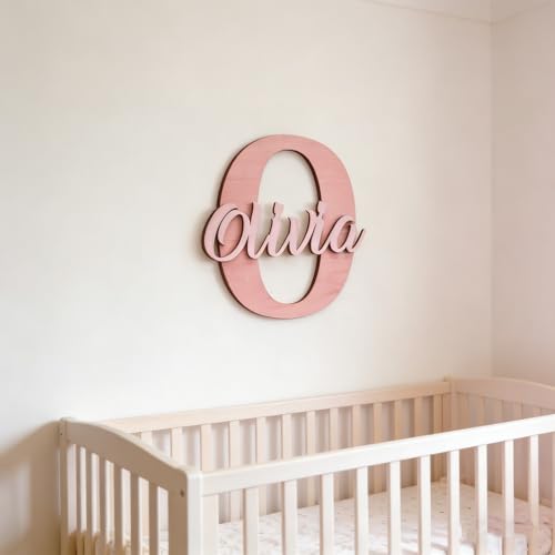 Image of Personalized Wooden Name Sign with Initial Letter, Custom Wall Decor for Children