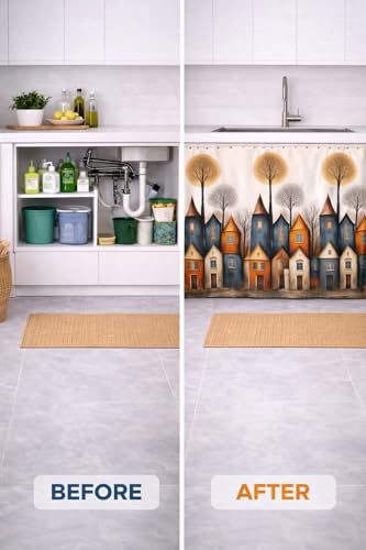 Image of Barebeauty Premium Printed Kitchen Sink Curtain | Kitchen Under Sink Curtain | Decorative Cabinet Cover | Washable & Dustproof | Modern Curtain (3, Design-1)