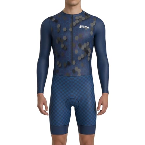Men's Cycling Skinsuit Gel Padded One Piece Trisuit Bike Top Short Sublimated Unique Design Bib Shorts (Navy, Large)