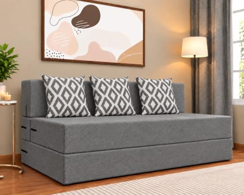Image of Adorn India Easy 3 Seater Sofa Cum Bed (Rhombus Pattern) Size 5' X 6' Ft (Grey Color) Perfect for Home & Office for Guests (1 Year Warranty)