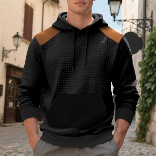 Men's Textured Hoodie Sweatshirt with Pocket Color Block Long Sleeve Drawstring Hooded Shirt Casual Hangouts Blouse Plus Size2