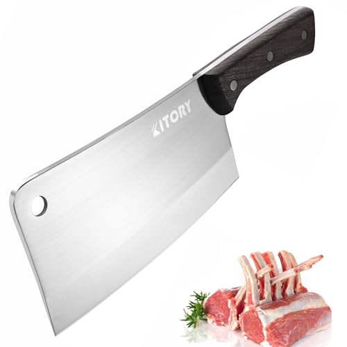 Meat Cleaver 7", Chinese Chef Kitchen knife, for meat and bones, versile blade, full tang, wood handle Brown