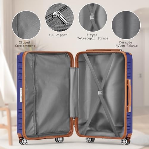 Image of Melalenia Luggage Sets 3 Piece, Hard Shell Carry on Suitcase with Spinner Wheels and TSA Lock, Travel Lightweight Luggage Set for Women, Navy Brown