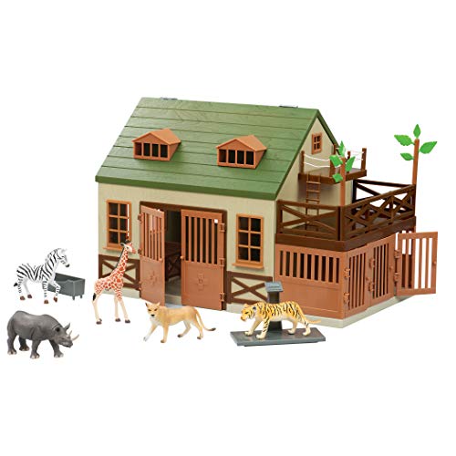 Image of Terra by Battat Animal Hospital Wooden Vet Clinic Toy Barn Playset | 15-piece wooden animal hospital with openable rooftop, ladder, 5 fences, 2 trees, exam table and scale, Playsets, 3+ Years