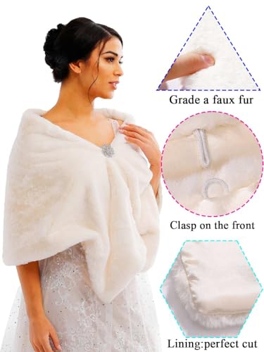 Women's Faux Fur Shawls and Wraps Wedding Bridal Fur Stole Wrap for Bride and Bridesmaid3