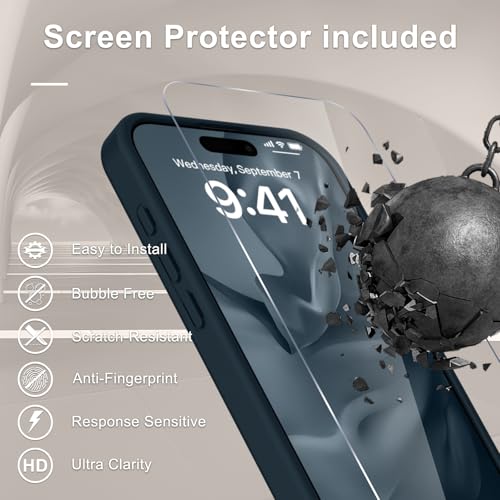 Image of YENAPOON for iPhone 17 Pro Max Case, Matte Magnetic Phone Cover [with 1 Screen Protector] [Support for MagSafe] [Shockproof Military Grade Protection] Translucent Frosted Back, Navy Blue