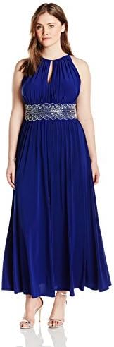 Beaded Waist Halter Evening Gown 