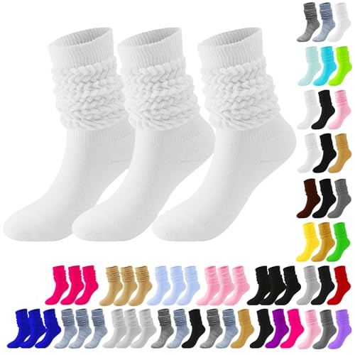 Furundly Slouchy Socks for Women Wide Calf Athletic Knit Slouch Boot Soft Chunky Ribbed Cozy Scrunch Socks 3 Pairs