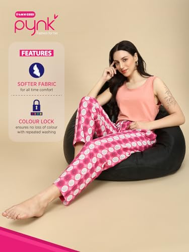Image of PYNK by Lux Cozi Women's Cotton Printed Palazzo Pyjama Relaxed Lounge Pants | Super Soft Comfortable | Loungwear Pyjama Pant-Pack of 1