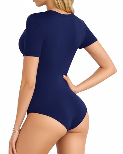 Image of MANGOPOP Women's Scoop Neck Long Sleeve Stretchy Basic Bodysuit Jumpsuits