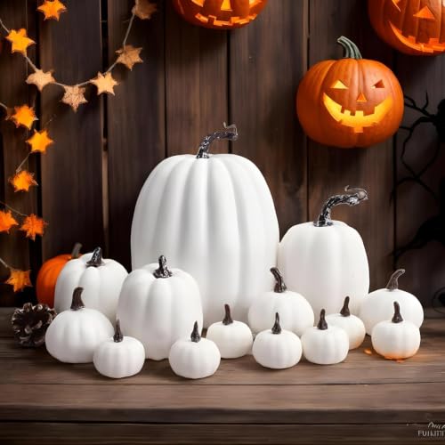 Decoración de calabazas de mesa para el otoño, porche exterior y Halloween 4