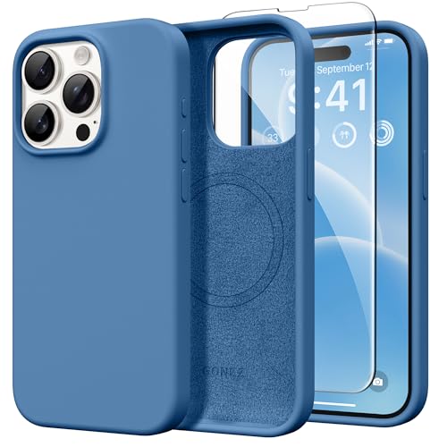 Coque iPhone 15 Pro Max silicone anti-rayures étui fin 6,7 pouces GONEZ bleu lac