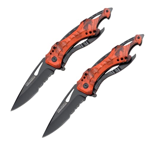 TF-705 Series Pocket Tactical Folding Knife with 3-1/4-Inch Half-Serrated Blade, Red Camo (2-Pack)