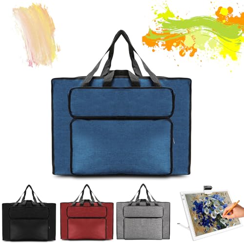 MeYuxg Zeichentasche A2, Künstlermappe Handtasche, wasserdichte Kunsttasche, Skizzenblock Zeichenblock A2 Tragetasche für Kunstbedarf Lagerung, Malkunstpaket für Studio und Outdoor-Skizzen (Blau)
