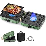 Campingkocher 2 Flammig, Tragbare Collapsible Gaskocher mit Verstellbare Brenner & Piezozündung, Camping-Essential Inklusive Tragetasche