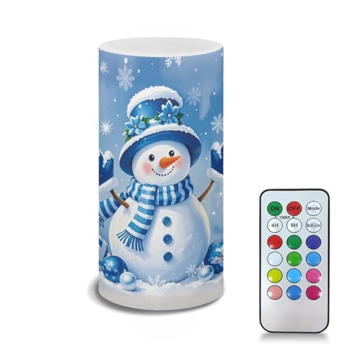 Image of Poceacles Snowman Snowflake Blue Flameless Light Candles Battery Operated Candles with Color Changing Timer Remote Control Tealights for Christmas Home Dinner Party Banquet Decor
