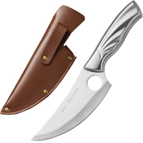 Image of Chef Knife with Leather Sheath, Full Tang Kitchen Knife with Ergonomic Wooden Handle, Multipurpose Stainless Steel Blade for Cutting Meat, Vegetables, Fruits (Chef Knife)