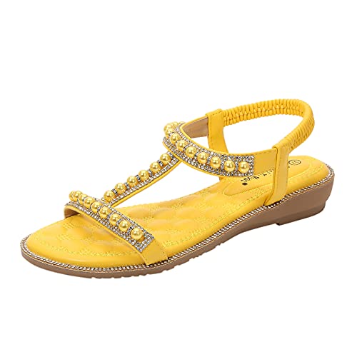 Sandalias de verano para mujer, sandalias romanas para mujer, sandalias bohemias de playa con diamantes de imitación, sandalias planas de verano con tacón, sandalias de playa para mujer, sandalias