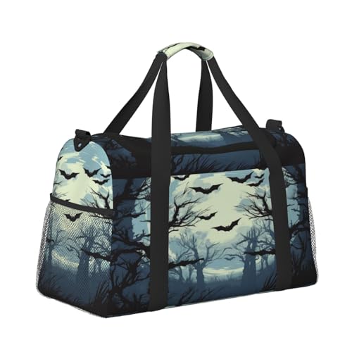 Travel Duffel Bag For Men Women, Halloween Moon Forest Tree Bats Carry On Sport Gym Bag With Shoulder Strap Lightweight Waterproof Weekender Bag Overnight Bag3
