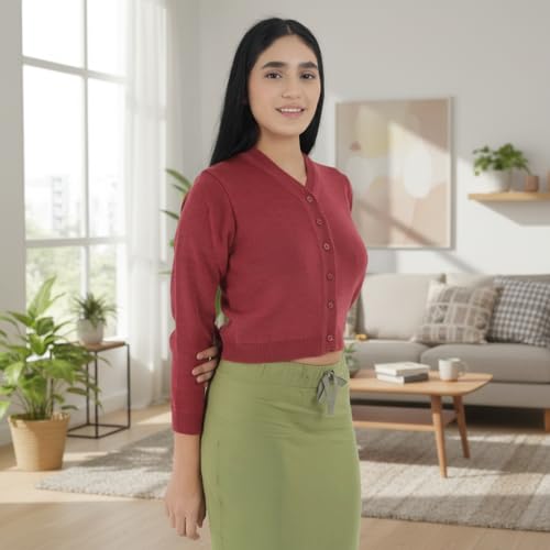 Image of Women Winter Wear V-Neck Full Sleeves Regular Fit Woollen Blouse