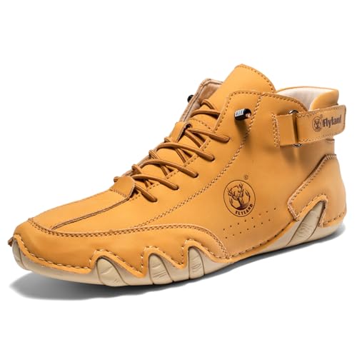 FLYLAND Men's Casual Leather Fashion Sneakers Ankle Chukka Boots Slip On Lightweight Loafers Walking Driving Shoes3