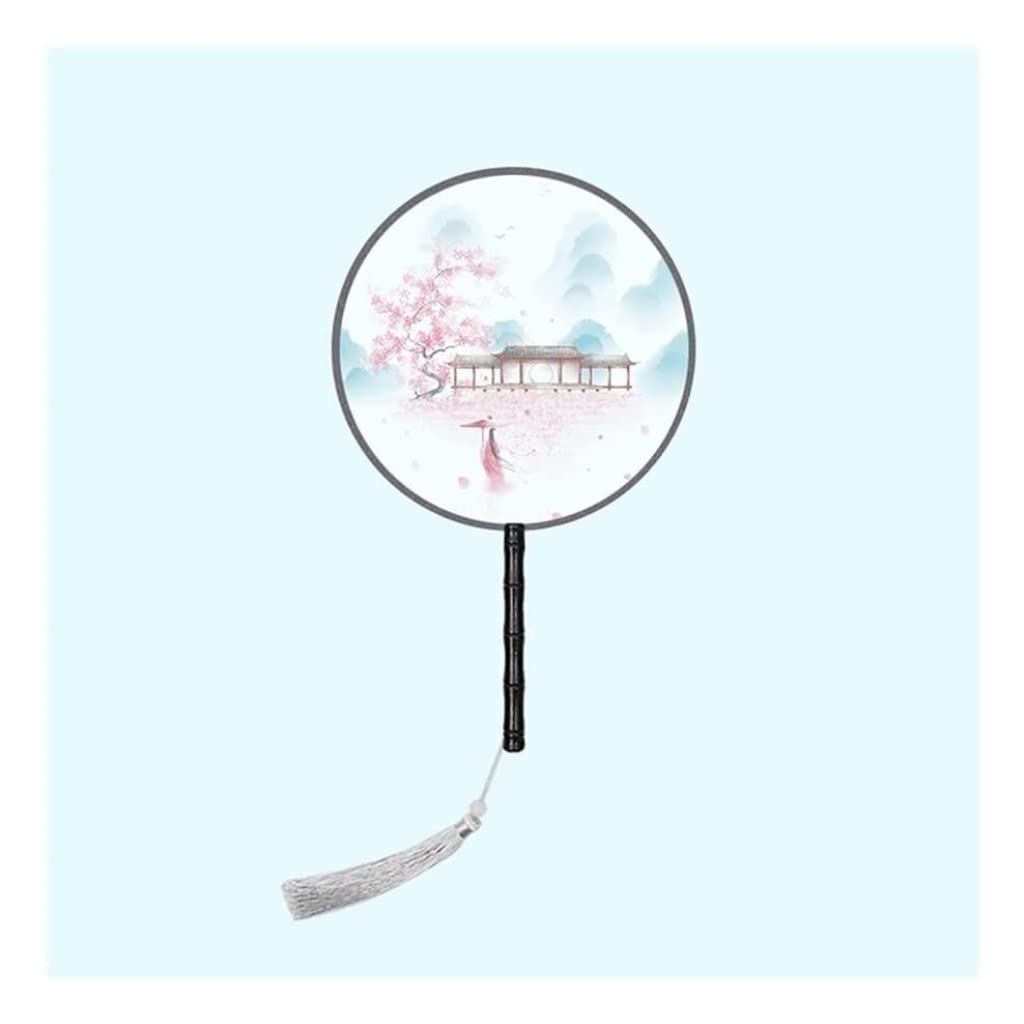 DANNMPX Display Fans Double-Sided Circular Fan Chinese Ancient Style Long Handle Tassel Han Clothing Cheongsam Hand Held(A21)