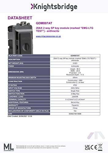 20AX 2 Way SP Key Module (Marked EMG LTG Test) - Anthracite - Image 2