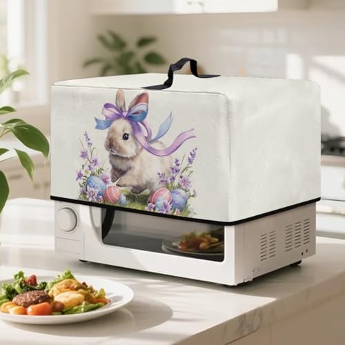 Image of Microwave Oven Cover Easter Decor Kitchen Appliance Protector Air Fryer Toaster Oven Cover Kitchen Baking Accessories, L, Rabbit Easter Eggs Flower Cream White