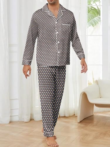 Mens Cotton Pajama Set, Long Sleeve Button Down Pajama Set for Men Plaid Men's Sleepwear4
