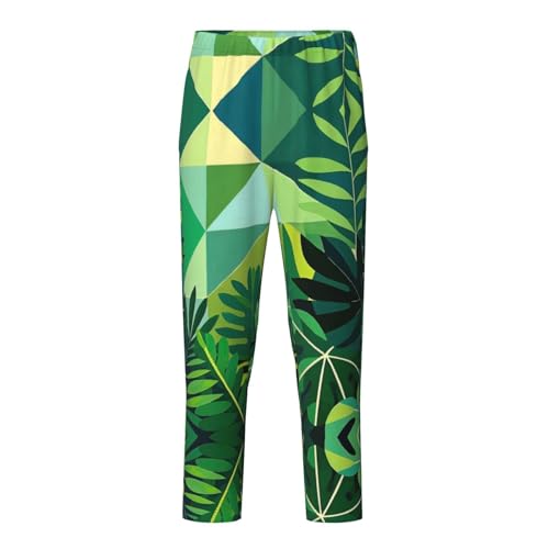 Pajama Pants Pajama Bottoms with Elastic Waistband Sleepwear Lounge Pants, Palm Leaves Geometric Background