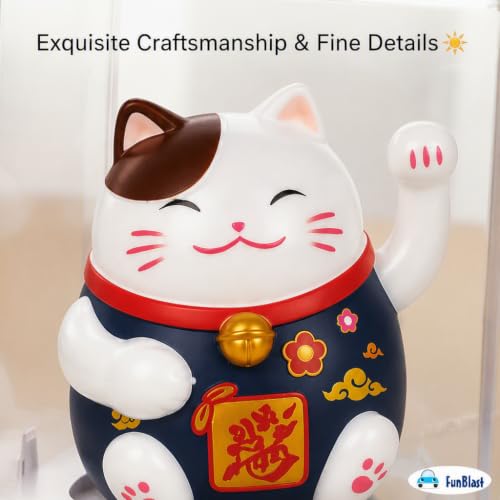 Image of FunBlast Maneki Neko Lucky Cat, Waving Arm Solar Powered Good Luck Wealth Welcoming Display Car Decor Paw Up with Arm, Decor Item for Home, Office and Car (Blue-)