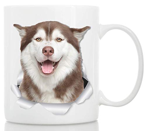 Happy Husky Mug - Ceramic Siberain Husky Cofee Mug - Perfect Siberian Husky Gifts for Husky Mom and Dad - Funny Cute Husky Dog Mug for Dog Lovers (11oz)