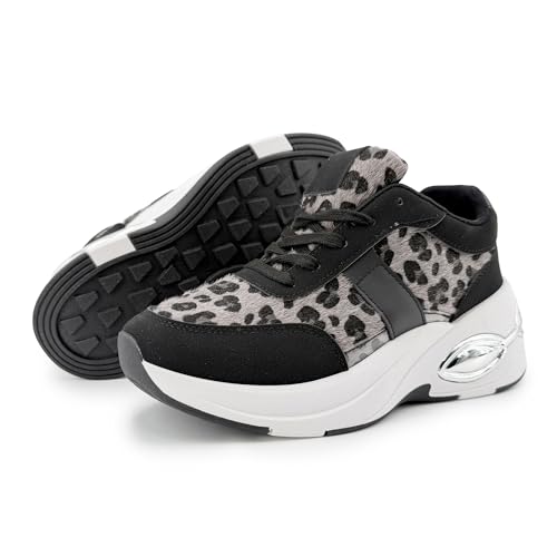 JOMIX Zapatillas Mujer Animal Print Plataforma Cuña Tendencia Suela Antideslizante Mesh Transpirable Plantilla Acolchada Estilo Street para City Looks Shopping Salidas y Uso Diario WSC255352 Negro 37