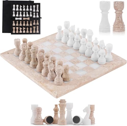 Jeu d'échecs de luxe en marbre et travertin, le cadeau idéal pour adultes