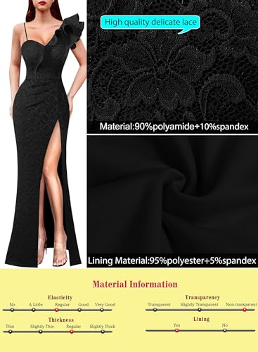 Image of VFSHOW Womens Ruffle One Shoulder Strap Ruched Formal Prom Wedding Maxi Dress V Neck Elegant Split Cocktail Evening Long Gown