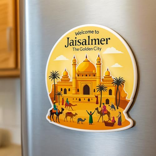 Image of Naxon Jaisalmer City Theme Souvenir Wooden Fridge Magnet for Refrigerator - Printed Fridge Magnet for Kitchen & Home Decor | Perfect Souvenir Gift | Size 3x3 in | Pack of 1