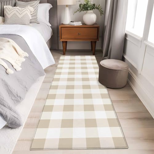 Tapete Runner Beige Cuadros 2x6 Antideslizante Lavable miniatura 5