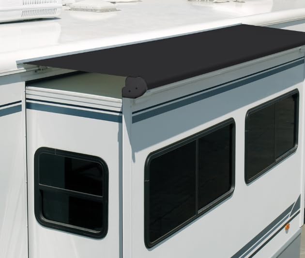 AlphabetAcre RV Slide Out Awning Fabric Replacement - 18.5oz Heavy Duty Universal and Weather Resistant Slide Topper Canopy for 5th Wheel RVs, Campers, Motorhomes, Black (110'' Fabric Only)
