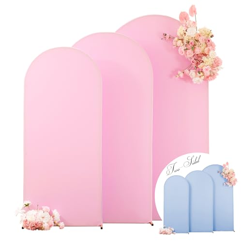 Wedding Arch Backdrop Cover Set of 3, Blue and Pink Double Color Arch Stand Covers, 7.2FT, 6.6FT, 6FT Spandex Fitted Arch Covers for Wedding Baby Shower Party Banquet Photography Background Decoration